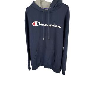 Champion Script Logo Hoodie 2XL Navy Blue Pullover Excellent Condition